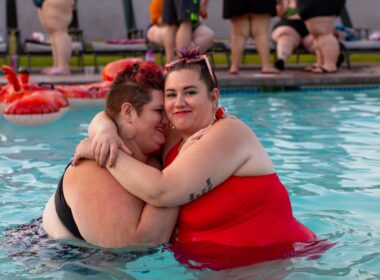 two women in pool