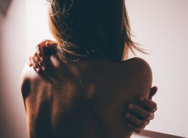 close photo of woman's back